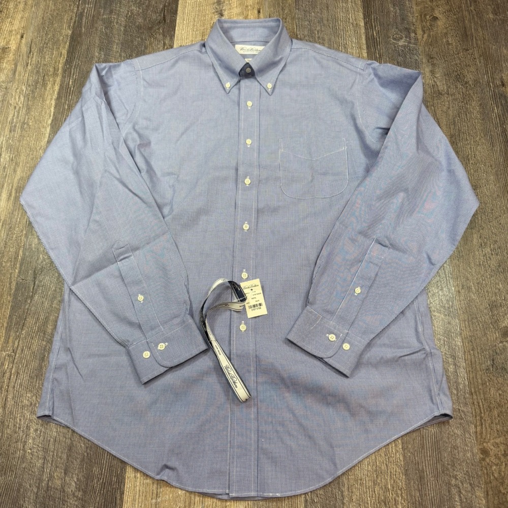 Brooks Brothers Dress Shirt Men 15.5 34/35 Blue Micro-check Non-Iron Cotton